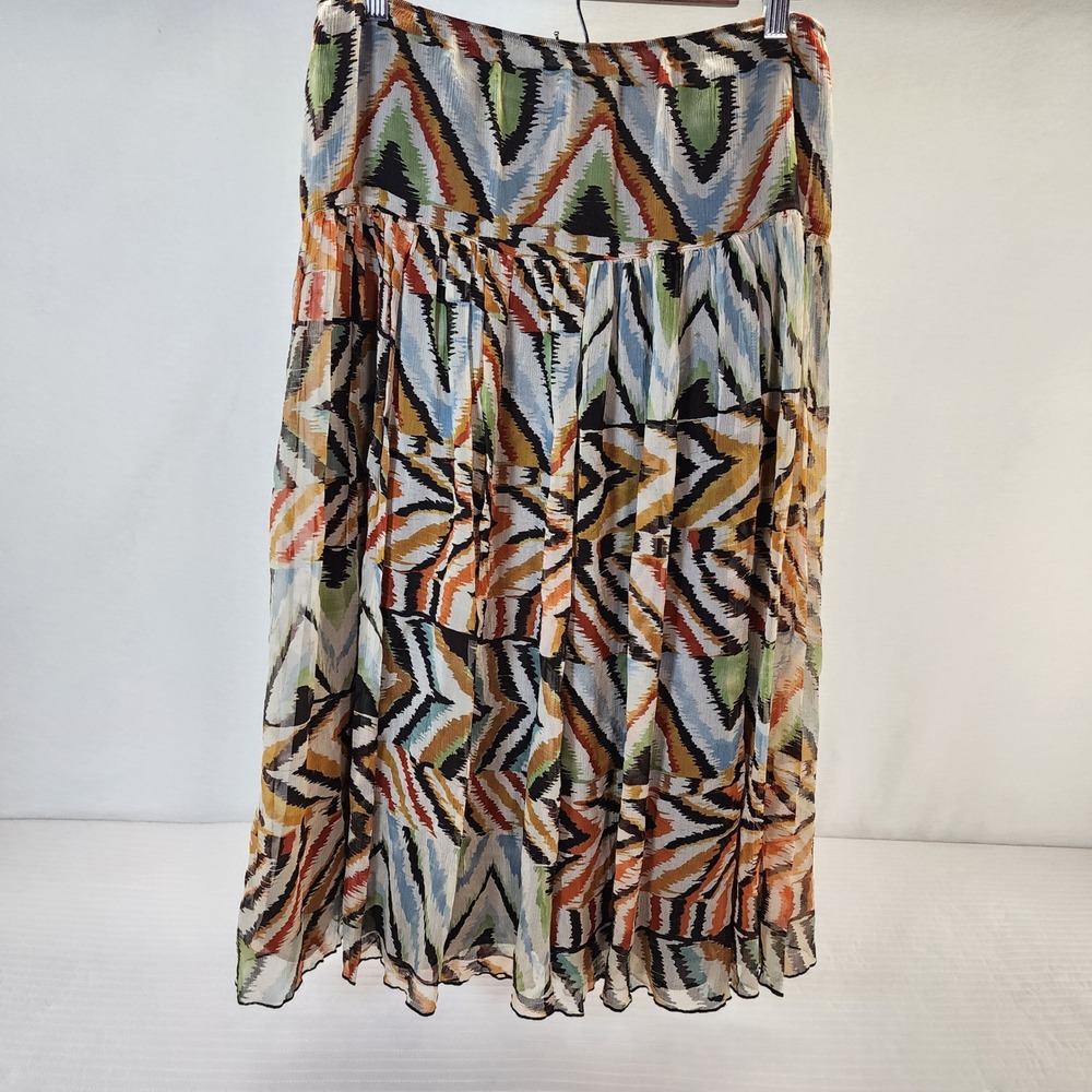 Nine West Silk‎ Maxi Skirt Geometric Print Bohemian Womens Size 10